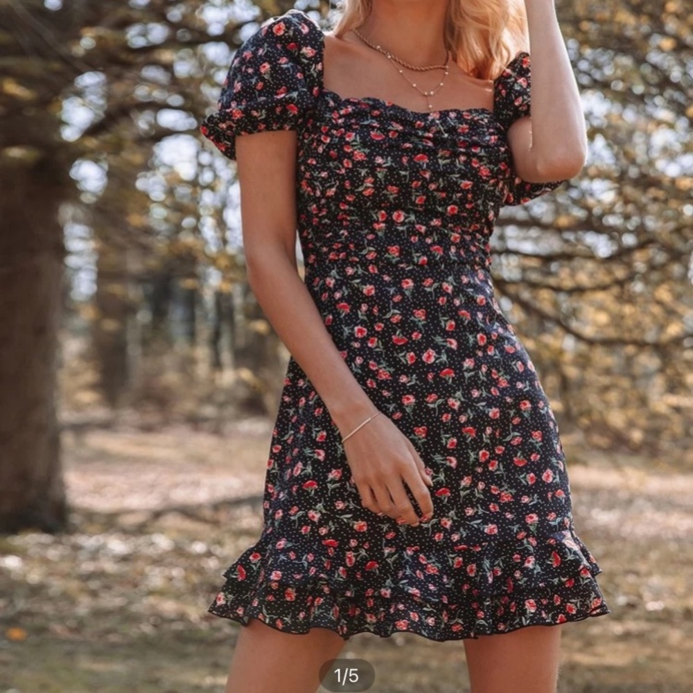Floral layered ruffle hem ditsy mini dress